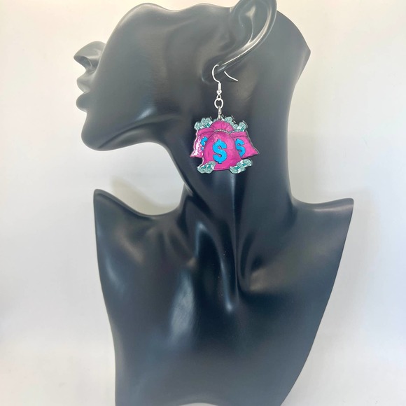 Money Bags Earrings - Cash Earrings - Boss Babe Earrings - Influencer Earrings - Picture 7 of 8